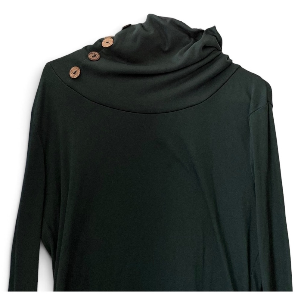 Levaca Forest Green Cowl Neck Tunic Top Wooden Buttons Pockets Women's L - Picture 3 of 7